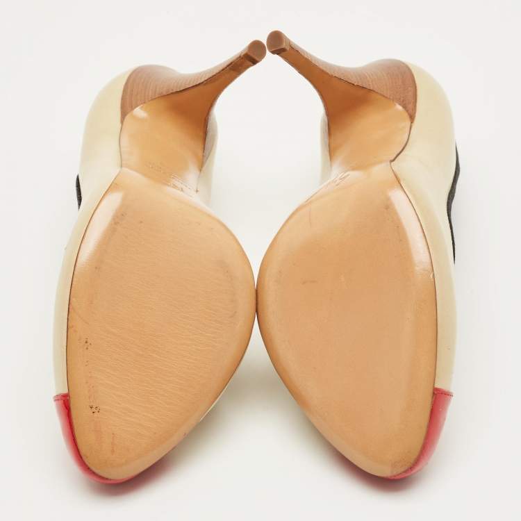 Pre Owned Giuseppe Zanotti  Tricolor Leather and Patent Leather Cap Toe Pumps Size 38