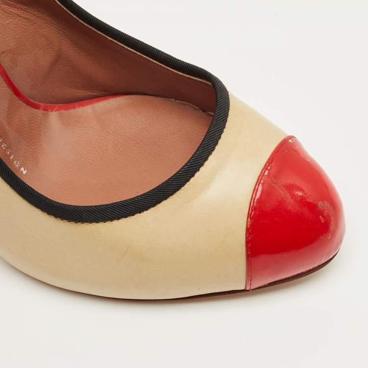 Pre Owned Giuseppe Zanotti  Tricolor Leather and Patent Leather Cap Toe Pumps Size 38