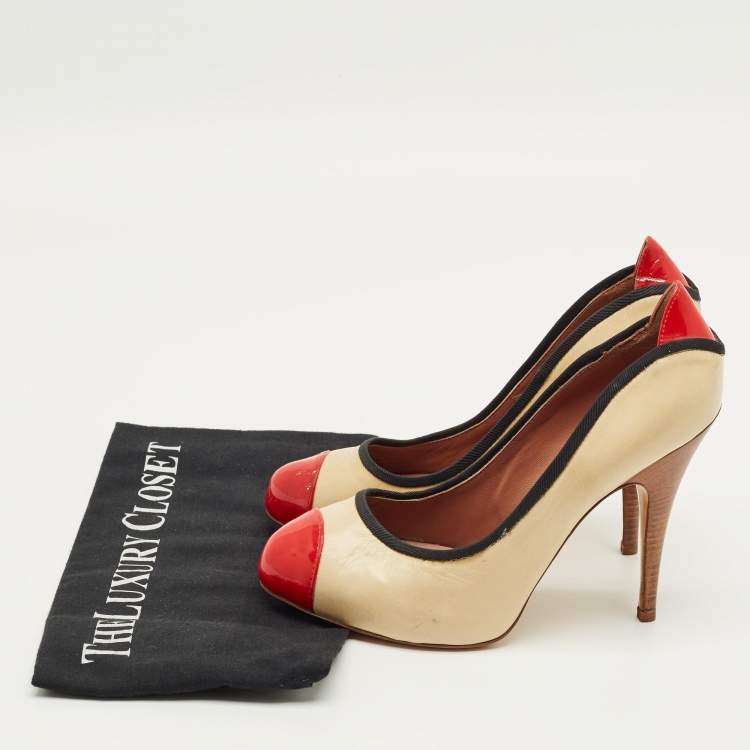 Pre Owned Giuseppe Zanotti  Tricolor Leather and Patent Leather Cap Toe Pumps Size 38