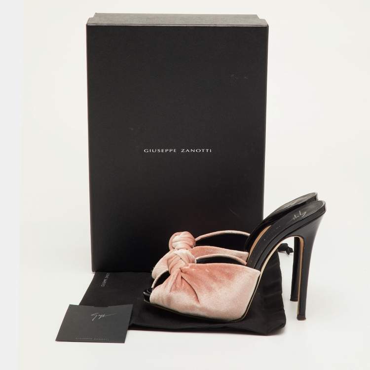مملوكة مسبقًا Giuseppe Zanotti Size 35 Light Pink Knotted Velvet Slide Sandals 