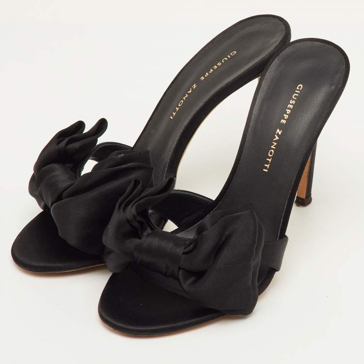 Pre Owned Giuseppe Zanotti Size 36 Black Satin Knotted Bow Slide Sandals