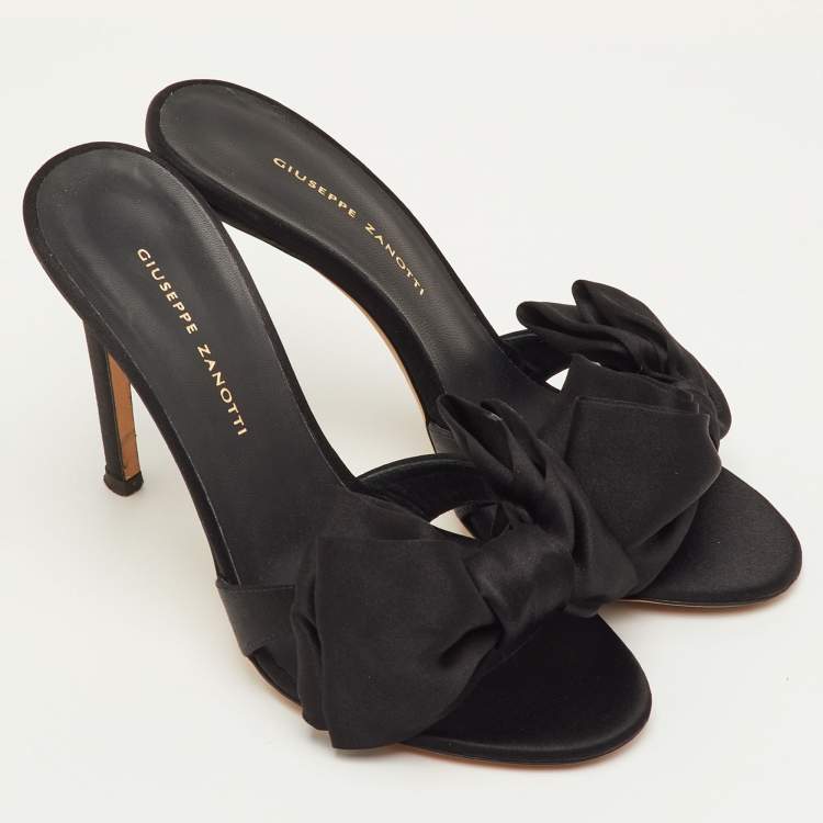 Pre Owned Giuseppe Zanotti Size 36 Black Satin Knotted Bow Slide Sandals