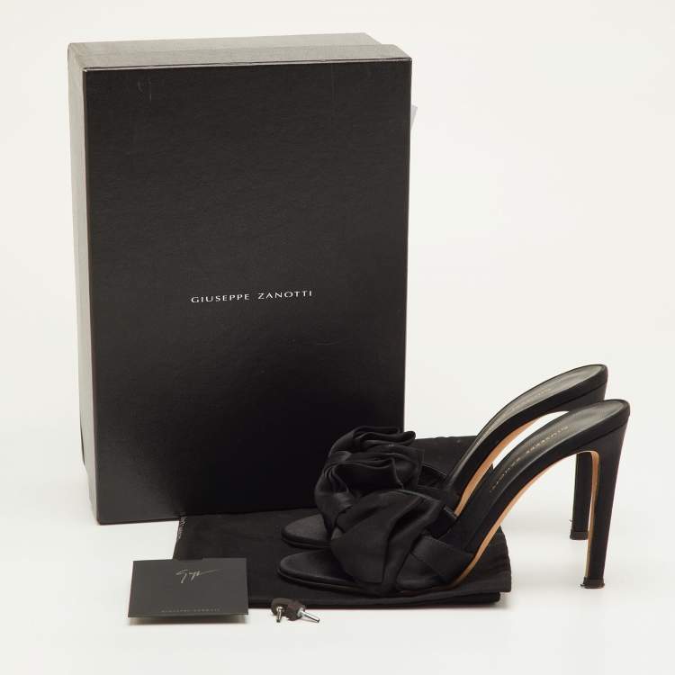 Pre Owned Giuseppe Zanotti Size 36 Black Satin Knotted Bow Slide Sandals