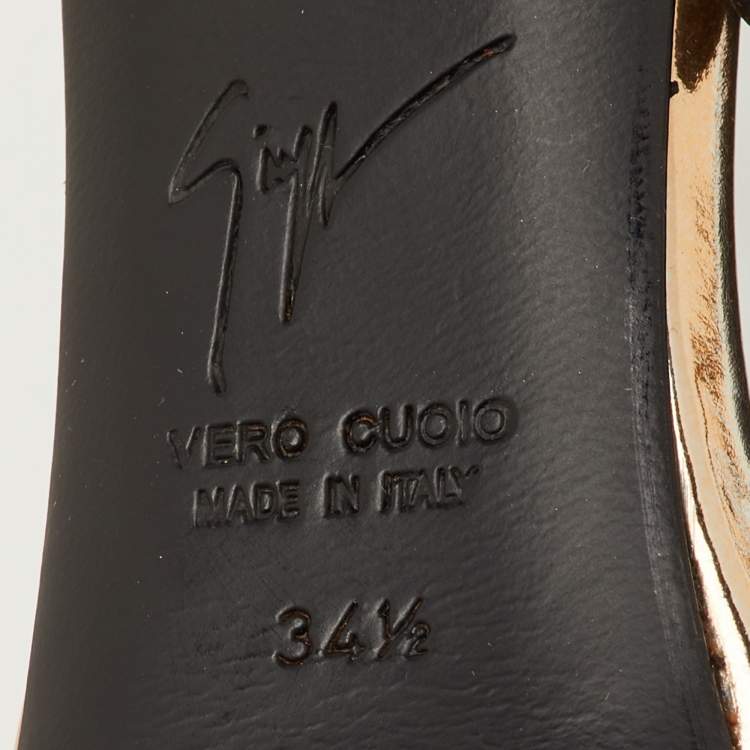 Pre Owned Giuseppe Zanotti Size 34.5 Metallic/Black Foil Leather Sandals