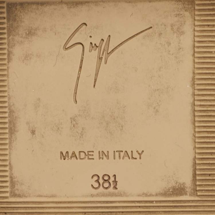 Pre Owned Giuseppe Zanotti Kriss Size 38.5 Beige Croc Embossed Leather Lace Up Sneakers