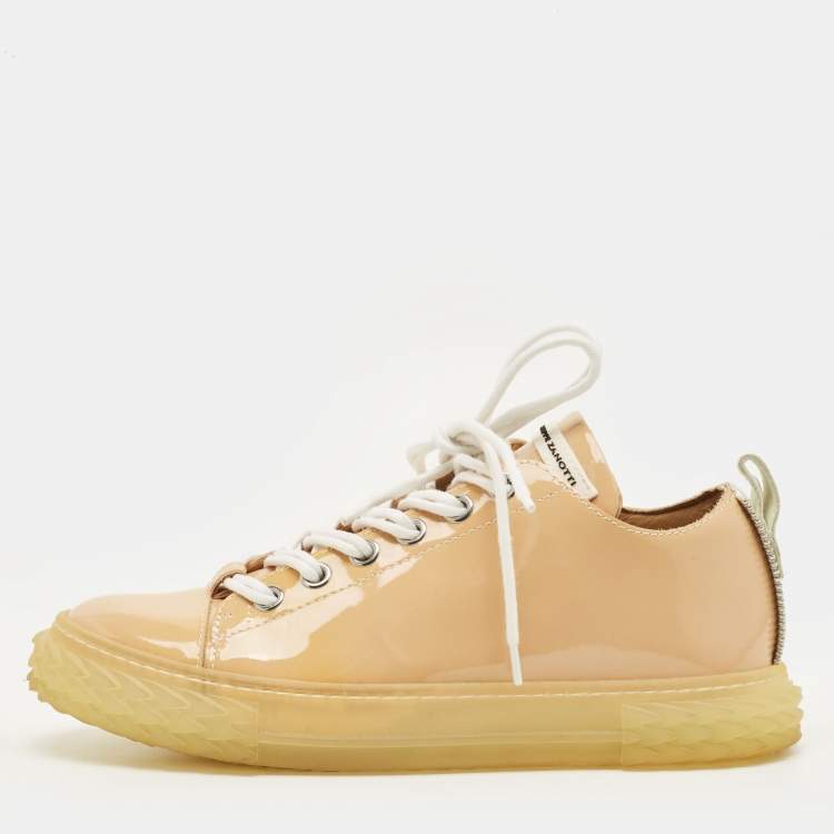 Pre Owned Giuseppe Zanotti Blabber Size 39 Beige Patent Leather Low Top Sneakers