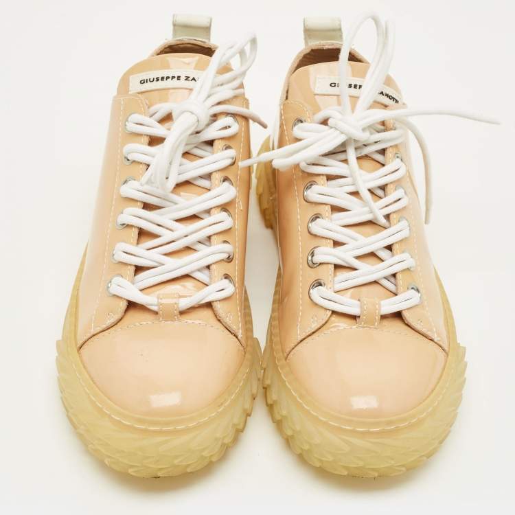 Pre Owned Giuseppe Zanotti Blabber Size 39 Beige Patent Leather Low Top Sneakers