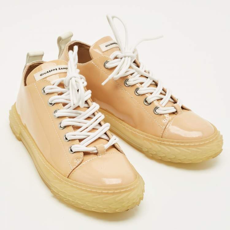Pre Owned Giuseppe Zanotti Blabber Size 39 Beige Patent Leather Low Top Sneakers