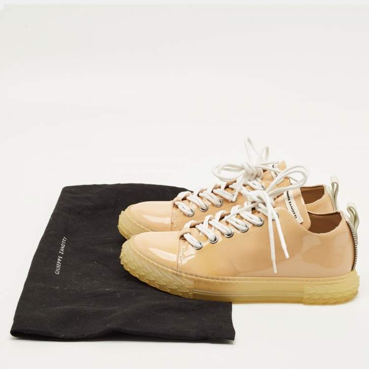 Pre Owned Giuseppe Zanotti Blabber Size 39 Beige Patent Leather Low Top Sneakers