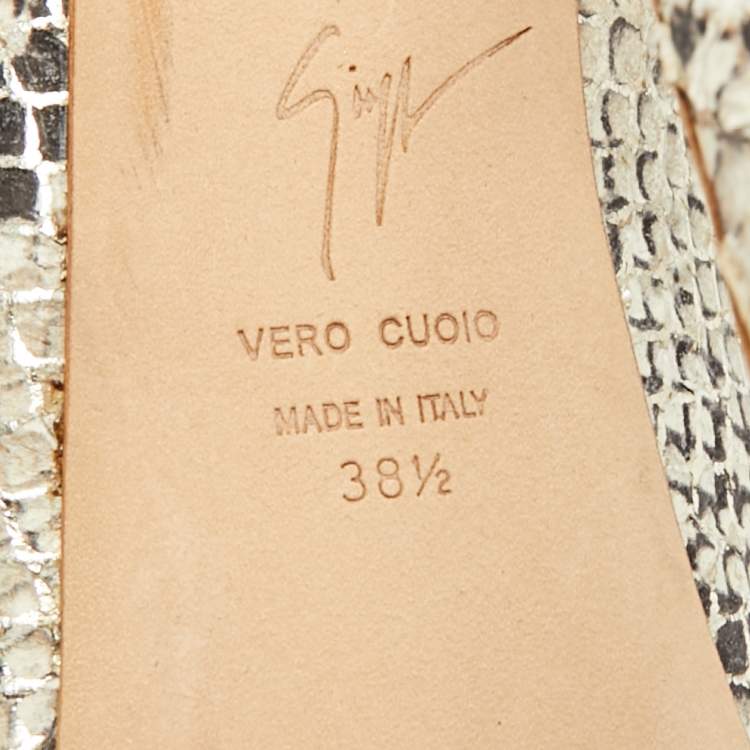 Pre Owned Giuseppe Zanotti Sharon Size 38.5 Cream Python Embossed Leather Peep Toe Pumps