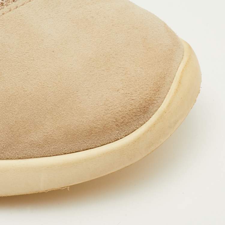 Pre Owned Giuseppe Zanotti May London Size 38 Beige Mesh and Suede Crystal Embellished Sneakers