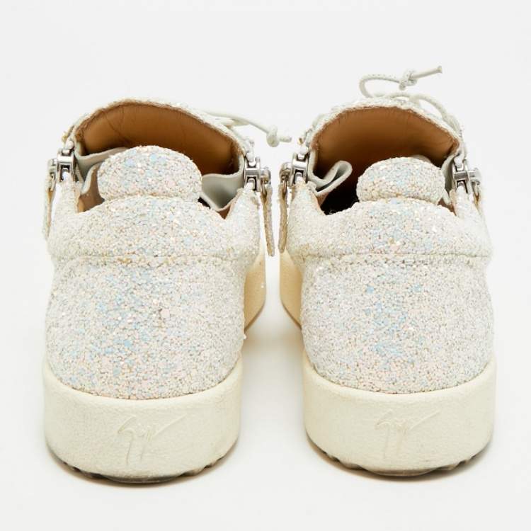 Pre Owned Giuseppe Zanotti Frankie Size 37 Multicolor Glitter and Leather Lace Up Sneakers