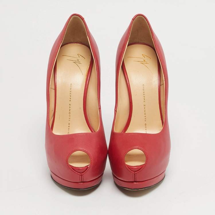 Pre Owned Giuseppe Zanotti Sharon Size 36 Red Leather Peep Toe Pumps