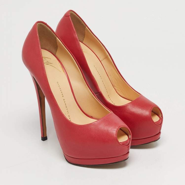 Pre Owned Giuseppe Zanotti Sharon Size 36 Red Leather Peep Toe Pumps