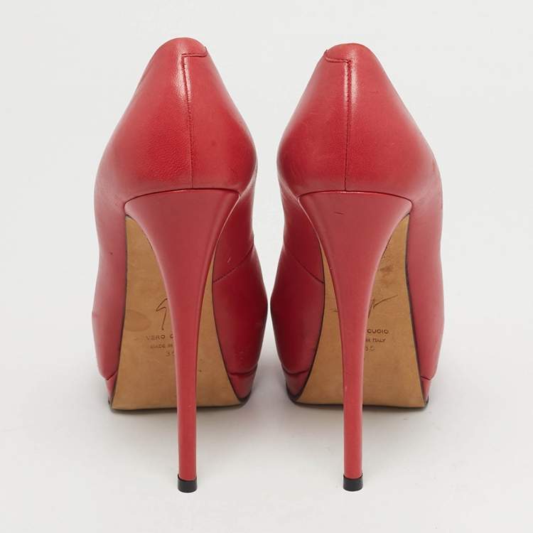 Pre Owned Giuseppe Zanotti Sharon Size 36 Red Leather Peep Toe Pumps
