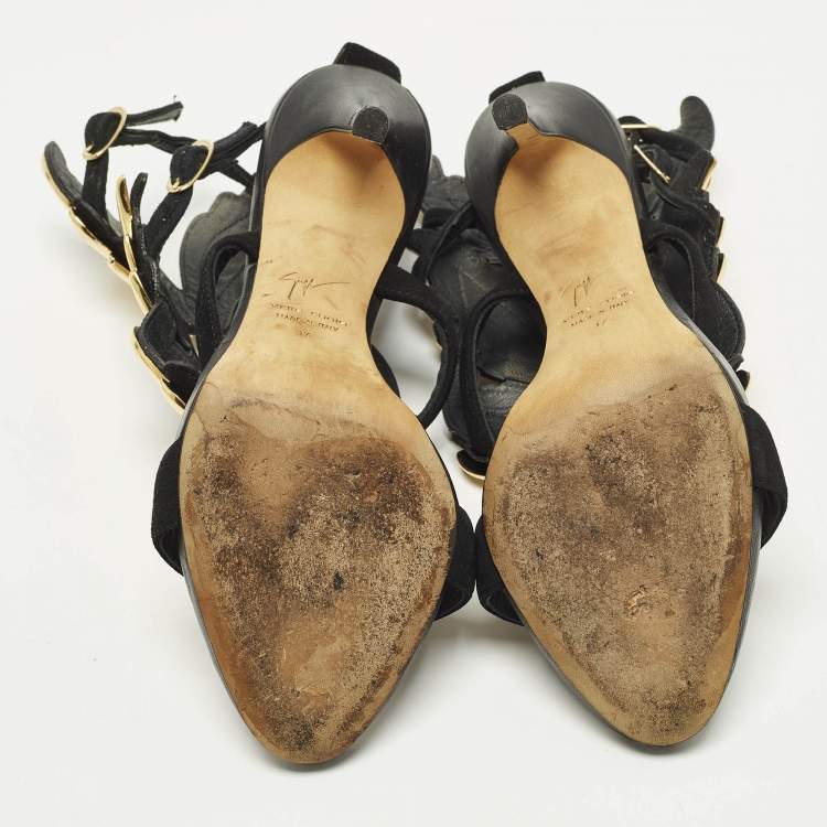 Pre Owned Giuseppe Zanotti Cruel Summer Size 37 Black Suede Ankle Strap Sandals