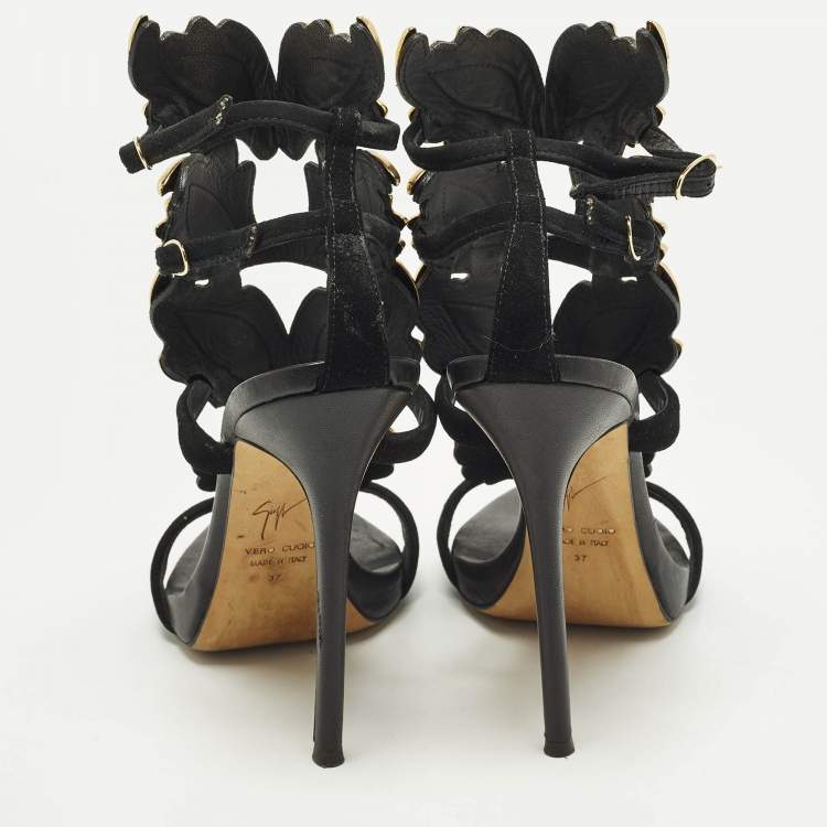 Pre Owned Giuseppe Zanotti Cruel Summer Size 37 Black Suede Ankle Strap Sandals