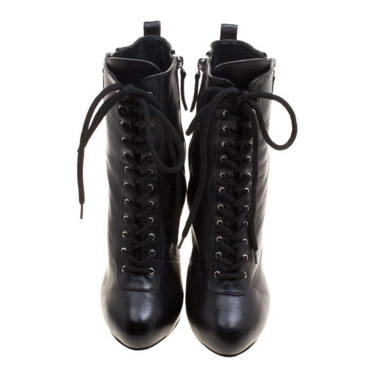 Pre Owned Giuseppe Zanotti Black Leather Lace Up Boots Size 37