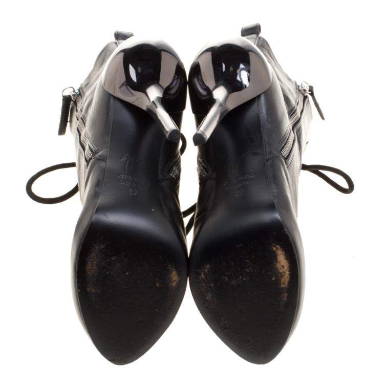 Pre Owned Giuseppe Zanotti Black Leather Lace Up Boots Size 37