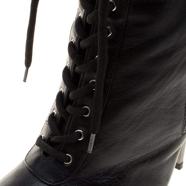 Pre Owned Giuseppe Zanotti Black Leather Lace Up Boots Size 37