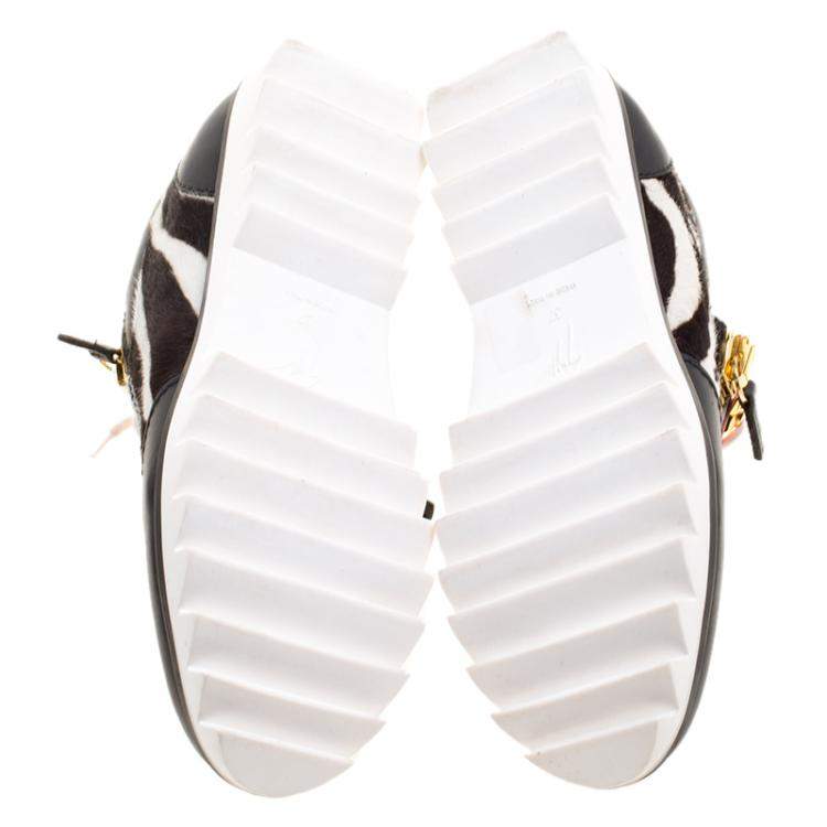 Pre Owned Giuseppe Zanotti Multicolor Zebra Print Pony Hair and Leather Lace Up Sneakers Size 37