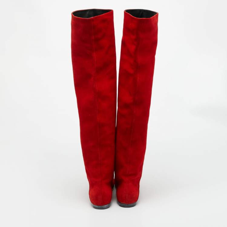 Pre Owned Giuseppe Zanotti Sandra Size 40 Red Suede Knee Length Boots