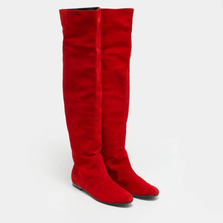 Pre Owned Giuseppe Zanotti Sandra Size 40 Red Suede Knee Length Boots