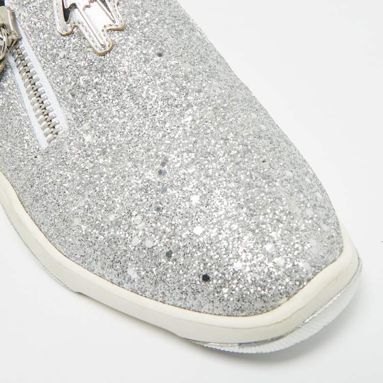 Pre Owned Giuseppe Zanotti Jump Size 39.5 Silver Glitter Slip On Sneakers