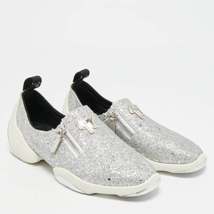 Pre Owned Giuseppe Zanotti Jump Size 39.5 Silver Glitter Slip On Sneakers