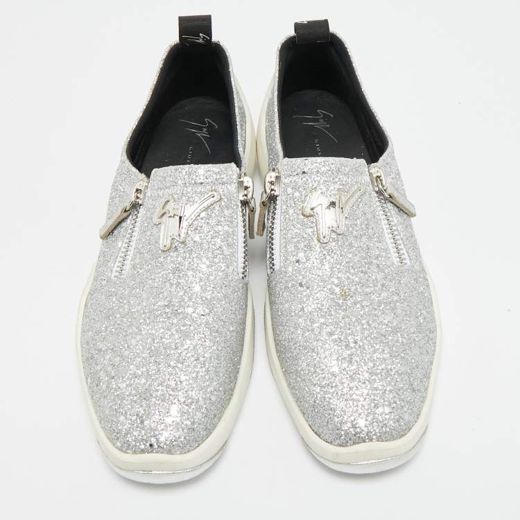 Pre Owned Giuseppe Zanotti Jump Size 39.5 Silver Glitter Slip On Sneakers