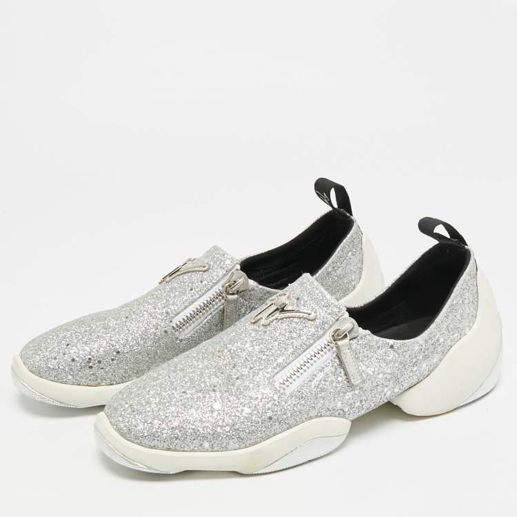 Pre Owned Giuseppe Zanotti Jump Size 39.5 Silver Glitter Slip On Sneakers
