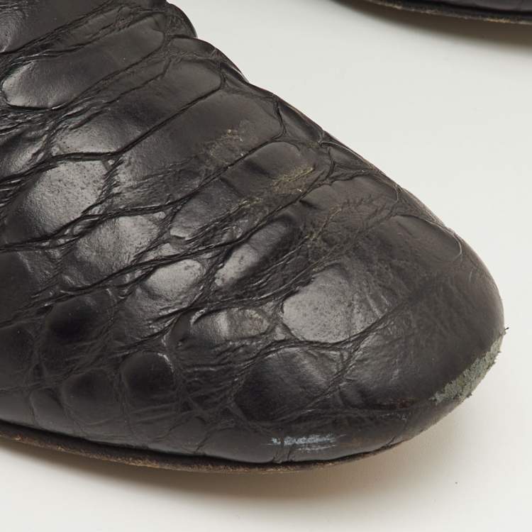 Pre Owned Giuseppe Zanotti Size 38.5 Black Snakeskin Embossed Leather Over The Knee Boots