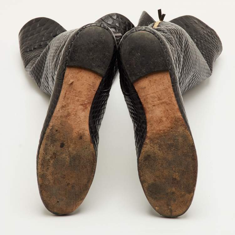 Pre Owned Giuseppe Zanotti Size 38.5 Black Snakeskin Embossed Leather Over The Knee Boots