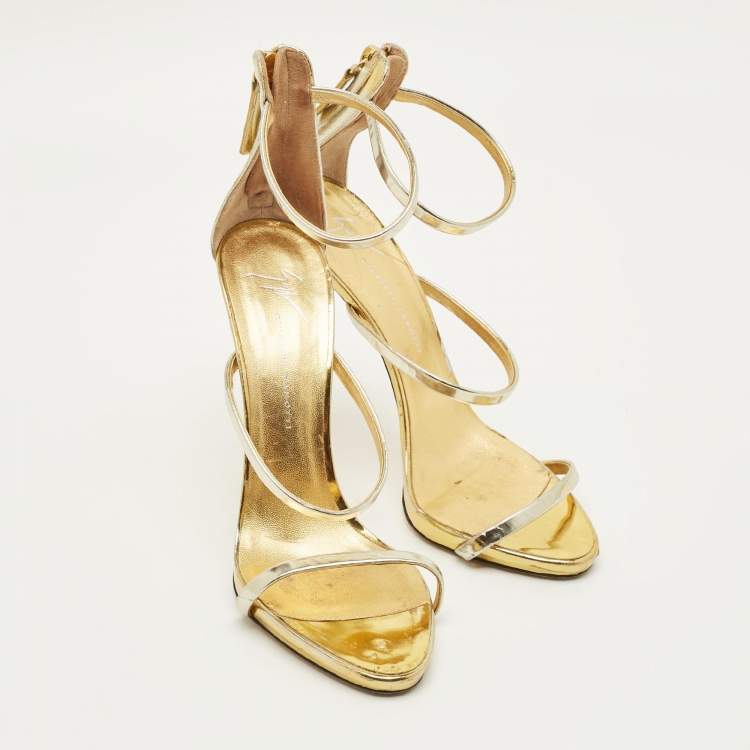 Pre Owned Giuseppe Zanotti Harmony Size 40 Gold Foil Leather Ankle Strap Sandals