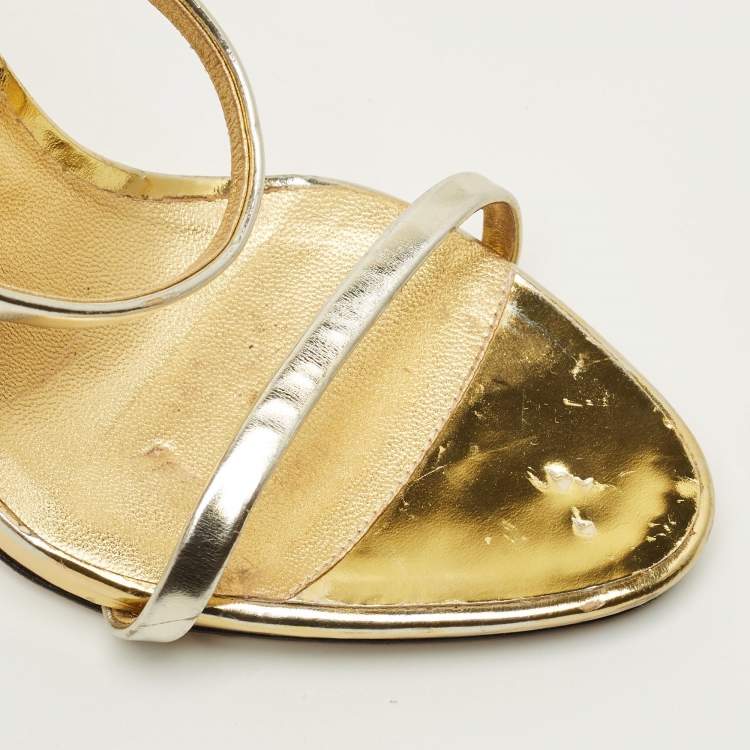 Pre Owned Giuseppe Zanotti Harmony Size 40 Gold Foil Leather Ankle Strap Sandals