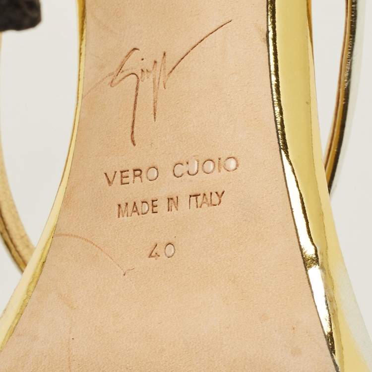 Pre Owned Giuseppe Zanotti Harmony Size 40 Gold Foil Leather Ankle Strap Sandals