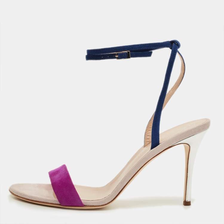 Pre Owned Giuseppe Zanotti Intrigo 90 Size 40 Tricolor Suede Ankle Strap Sandals