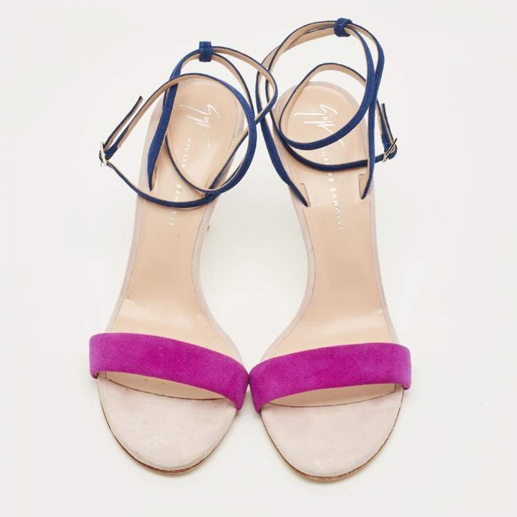 Pre Owned Giuseppe Zanotti Intrigo 90 Size 40 Tricolor Suede Ankle Strap Sandals