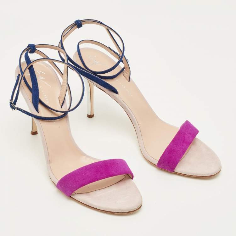 Pre Owned Giuseppe Zanotti Intrigo 90 Size 40 Tricolor Suede Ankle Strap Sandals