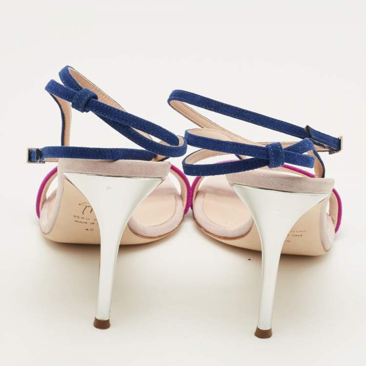 Pre Owned Giuseppe Zanotti Intrigo 90 Size 40 Tricolor Suede Ankle Strap Sandals