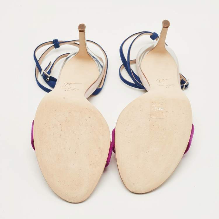 Pre Owned Giuseppe Zanotti Intrigo 90 Size 40 Tricolor Suede Ankle Strap Sandals