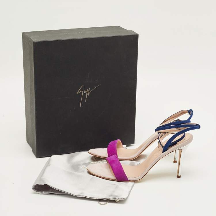 Pre Owned Giuseppe Zanotti Intrigo 90 Size 40 Tricolor Suede Ankle Strap Sandals