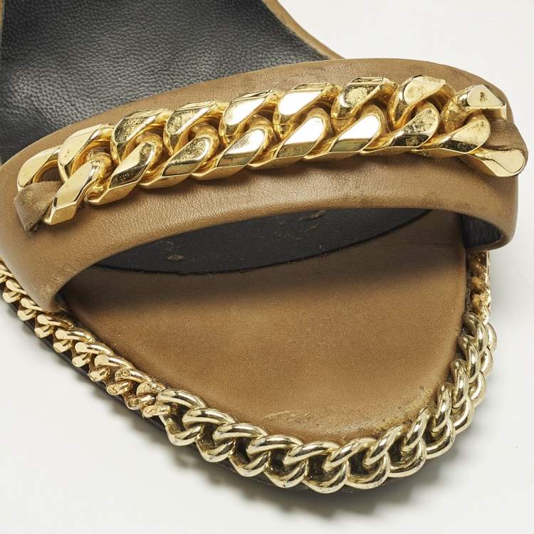 Pre Owned Giuseppe Zanotti Size 41 Brown Leather Chain Detail Wedge Sandals