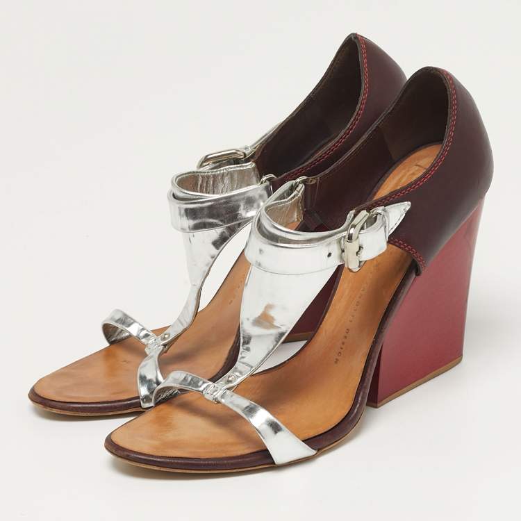 Pre Owned Giuseppe Zanotti Size 39.5 Tricolor Leather Ankle Strap Strap Block Heel Sandals