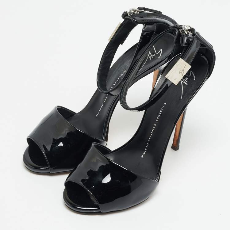 Pre Owned Giuseppe Zanotti Size 38 Black Patent Leather Ankle Strap Pumps