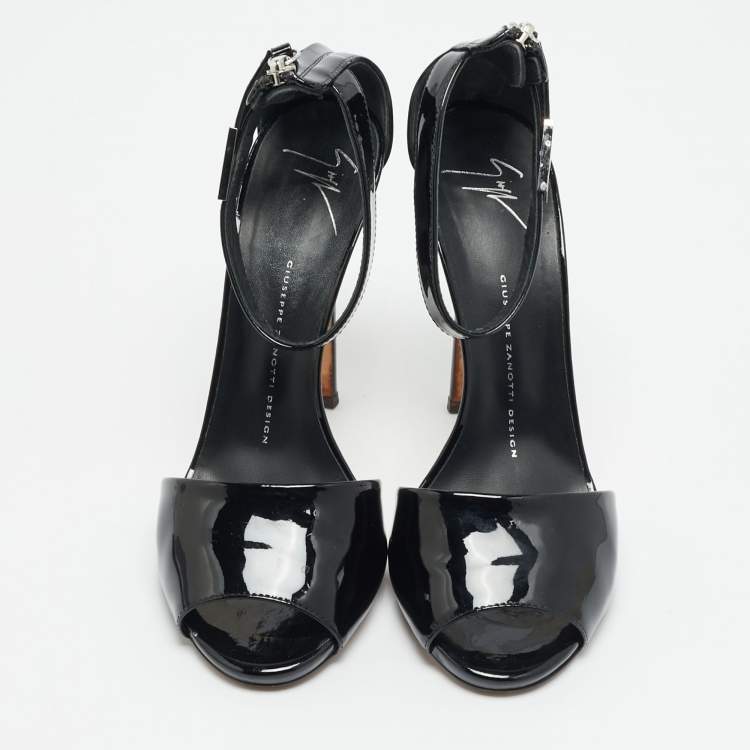 Pre Owned Giuseppe Zanotti Size 38 Black Patent Leather Ankle Strap Pumps