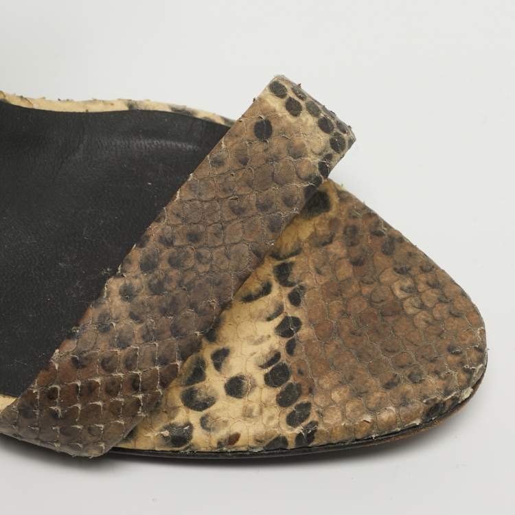 Pre Owned Giuseppe Zanotti Size 38.5 Brown Snakeskin Embossed Leather Ankle Strap Sandals