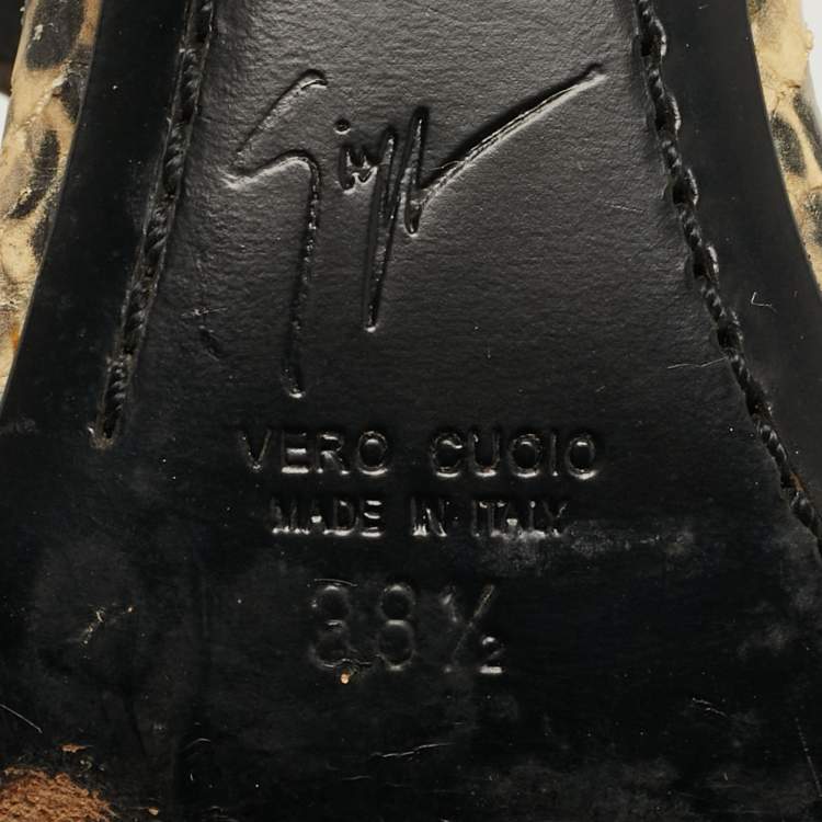 Pre Owned Giuseppe Zanotti Size 38.5 Brown Snakeskin Embossed Leather Ankle Strap Sandals