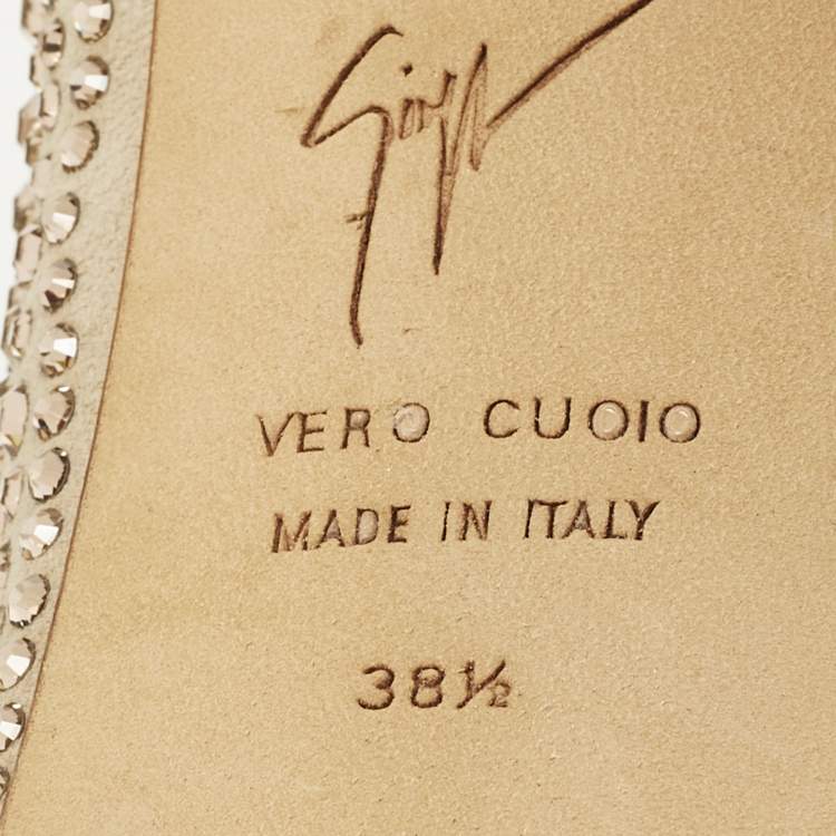 Pre Owned حذاء كعب عالي جوسيبي زانوتي نعل سميك مقدمة مفتوحة يزا زخرفة كريستال سويدي بيج مقاس 37.5