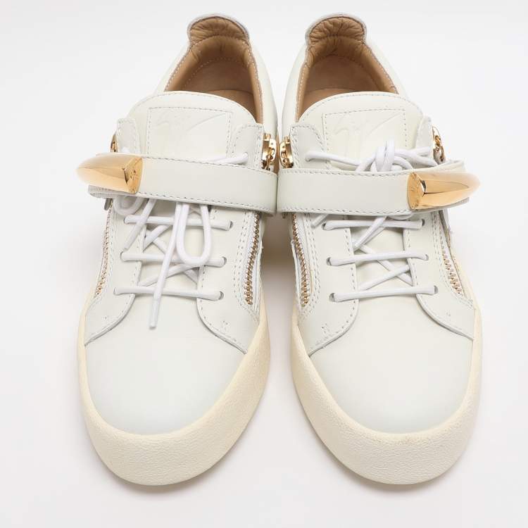 Pre Owned Giuseppe Zanotti Shark Tooth Size 40 White Leather Low Top Sneakers